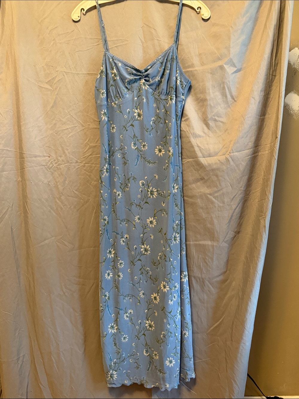 Light Blue Floral Maxi Slip Dress with Delicate Straps